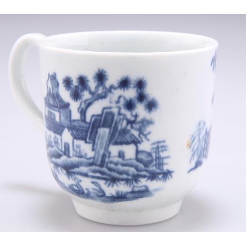 66 - A WORCESTER COFFEE CUP, CIRCA 1765, underglaze blue decorated with the 'Plantation' pattern, S.H. Wi... 