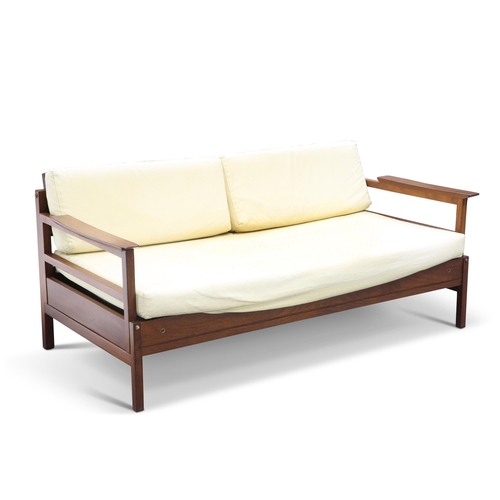 705 - A SWEDISH 1960S TEAK DAY BED, BY ROYAL BOARD, with drop-arms and storage beneath the seat, stamped t... 