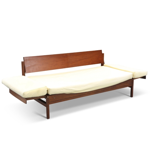 705 - A SWEDISH 1960S TEAK DAY BED, BY ROYAL BOARD, with drop-arms and storage beneath the seat, stamped t... 