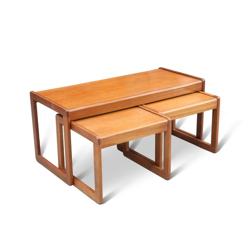 708 - A NEST OF THREE TEAK COFFEE TABLES, PROBABLY G-PLAN, the larger rectangular coffee table enclosing a... 