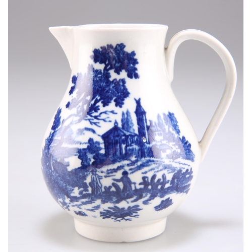 72 - A WORCESTER SPARROW-BEAK JUG, CIRCA 1780, printed in underglaze blue with a 'European Landscape Grou... 