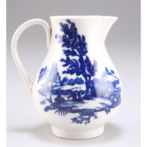 72 - A WORCESTER SPARROW-BEAK JUG, CIRCA 1780, printed in underglaze blue with a 'European Landscape Grou... 