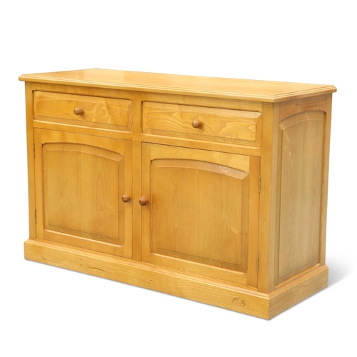 726 - GRAHAM DUNCALF, A SWANMAN ASH SIDEBOARD, 1990S, fitted with two drawers over two cupboard doors, wit... 