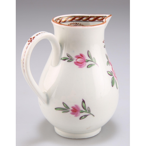 76 - A WORCESTER POLYCHROME SPARROW-BEAK JUG, CIRCA 1775-80, with finely painted deep inner border of rib... 