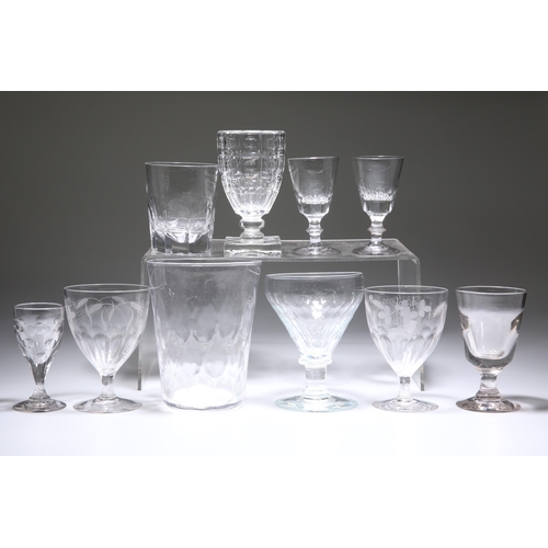 9 - NINE VARIOUS 19TH CENTURY DRINKING GLASSES, including A PAIR OF GIN OR DRAM GLASSES; A PAIR OF BEER ... 