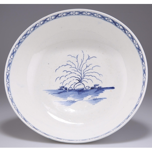 95 - A LARGE WORCESTER BOWL, CIRCA 1770, circular, blue painted with the 'Rock Strata Island' pattern. 24... 