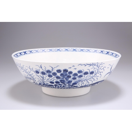 95 - A LARGE WORCESTER BOWL, CIRCA 1770, circular, blue painted with the 'Rock Strata Island' pattern. 24... 