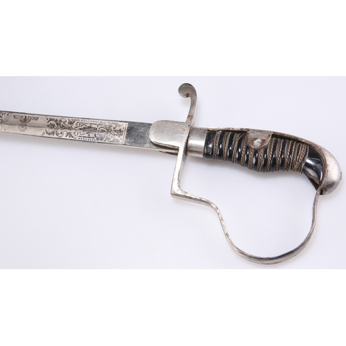 427 - A GERMAN WWII ARMY NCO PATTERN SWORD, with nickel hilt, the blade stamped 'ALCOSO, Solingen', etched... 