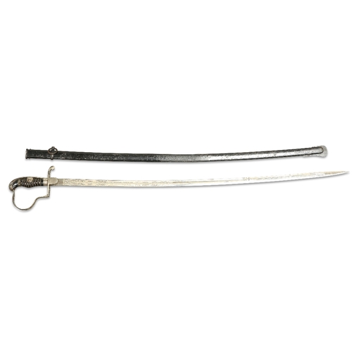 427 - A GERMAN WWII ARMY NCO PATTERN SWORD, with nickel hilt, the blade stamped 'ALCOSO, Solingen', etched... 