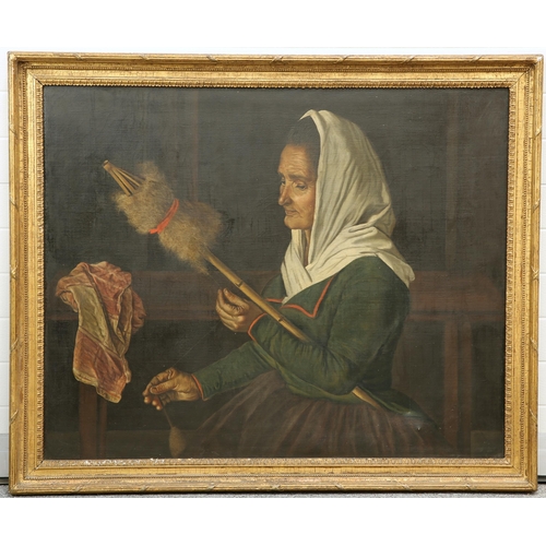 2012 - SPANISH SCHOOL (19TH CENTURY) A LADY SPINNING Oil on canvas
 (83cm x 103cm)... 