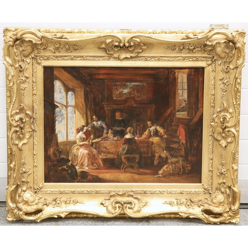 2019 - 19TH CENTURY ENGLISH SCHOOL CAVALIERS IN AN INTERIOR Oil on canvas(44cm x 60cm)