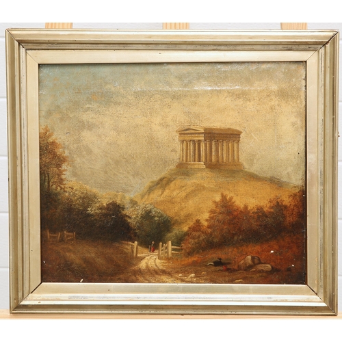 2020 - 19TH CENTURY ENGLISH SCHOOL FIGURES BEFORE PENSHAW MONUMENT Oil on canvas
 (30cm x 35cm)... 