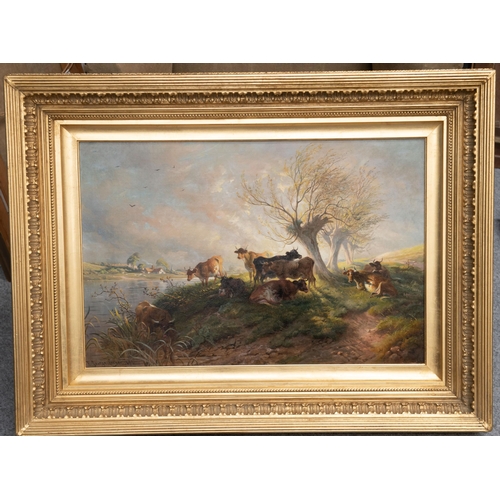 2026 - THOMAS GEORGE COOPER (1836-1901) COWS IN A LANDSCAPE Signed and dated 1890(?)
Oil on canvas
 
 (50cm... 