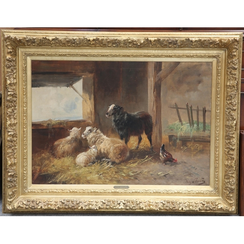 2027 - HENRY SCHOUTEN (CIRCA 1857-1927) SHEEP IN A BARN Signed
Oil on canvas
 (68.5cm x 98.5cm)... 