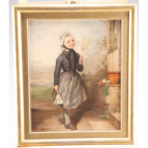 2033 - 19TH CENTURY BRITISH SCHOOL PORTRAIT OF A GIRL Oil on board
 (27cm x 21cm)