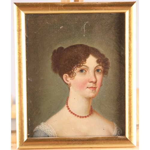 2037 - 19TH CENTURY ENGLISH SCHOOL PORTRAIT OF A LADY Oil on canvas laid to board
 (14cm x 11cm)... 