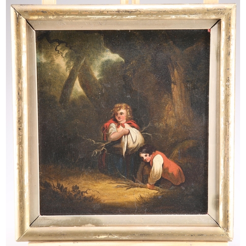 2040 - 19TH CENTURY ENGLISH SCHOOL CHILDREN COLLECTING WOOD Oil on board
 (27cm x 24cm)... 