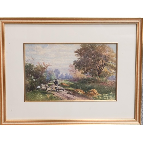 2047 - HISCOX (20TH CENTURY) SHEPHERD WITH FLOCK Signed
Watercolour
 (21.5cm x 34cm)... 