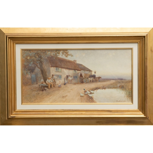 2054 - TOM LLOYD RWS (1849-1910) OUTSIDE THE INN Signed and dated 1900
Watercolour
 
 (34cm x 70cm)... 