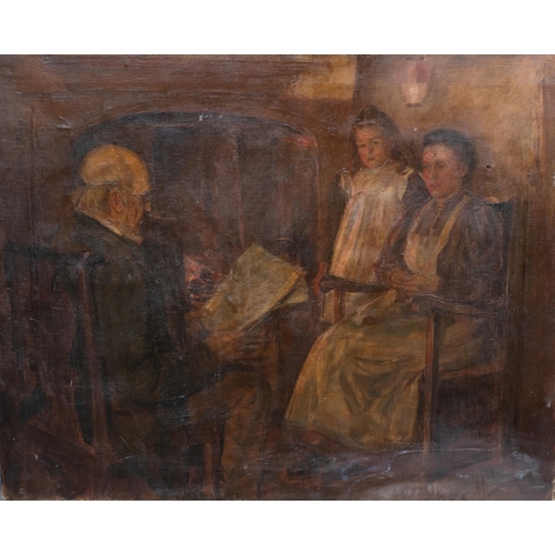 2083 - STAITHES SCHOOL (19TH CENTURY) FAMILY IN AN INTERIOR Indistinctly signed
Oil on canvas(64cm x 77cm)... 