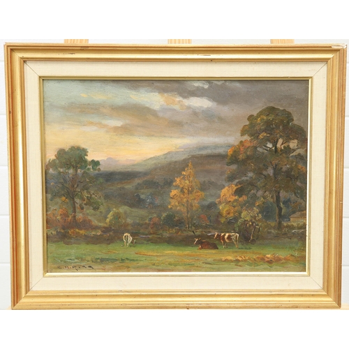 2085 - ERNEST HIGGINS RIGG (STAITHES GROUP 1868-1947) CATTLE IN A FIELD Signed
Oil on board
 (29.5cm x 40cm... 