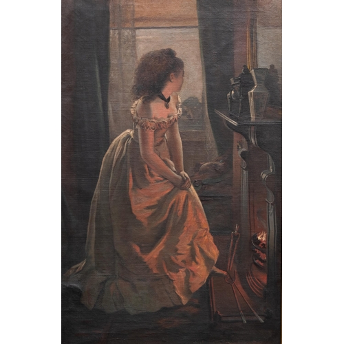 2123 - BRITISH SCHOOL (19TH/20TH CENTURY) WOMAN IN INTERIOR Oil on canvas(71cm x 46cm)