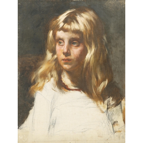 2124 - CURT RUGER (GERMAN 1867-1930) PORTRAIT SKETCH OF A GIRL Signed and dated (18)86
Oil on canvas laid t... 