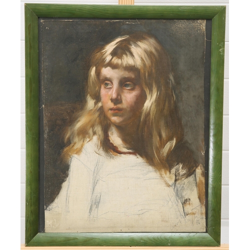 2124 - CURT RUGER (GERMAN 1867-1930) PORTRAIT SKETCH OF A GIRL Signed and dated (18)86
Oil on canvas laid t... 