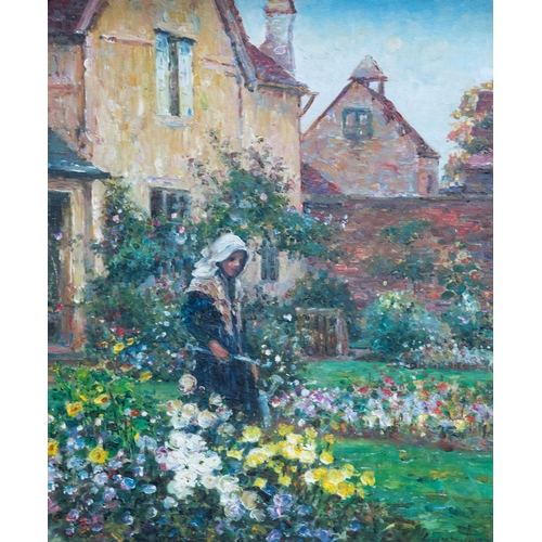 2133 - FRENCH SCHOOL (20TH CENTURY) GIRL IN HER GARDEN Indistinctly signed
Oil on canvas laid to board(59.5... 