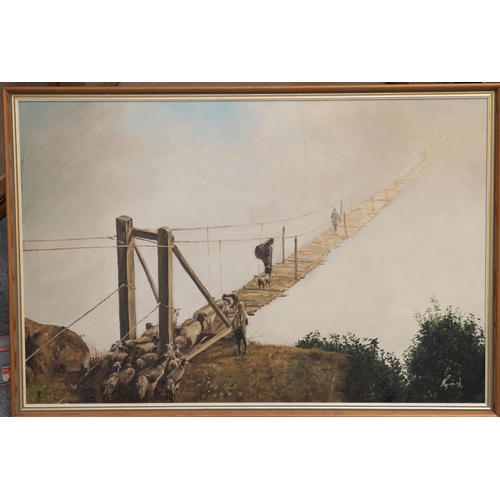 2177 - Y RAMESH BHADUR CHITRIKAR (NEPALESE MODERN) CROSSING THE BRIDGE, NEPAL Signed
Oil on canvas(59cm x 9... 