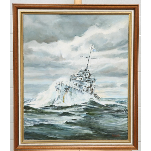 2181 - Y IAN LOWE (20TH/21ST CENTURY) HMS WINCHESTER VW CLASS DESTROYER Signed and dated (19)80
Oil on canv... 