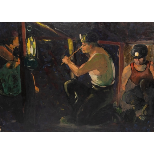 2182 - MODERN BRITISH SCHOOL (20TH CENTURY) MINING SCENE Oil on board
unframed(91cm x 122cm)... 