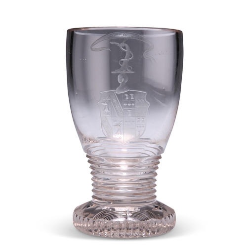 22 - AN IMPORTANT EARLY 19TH CENTURY GLASS GOBLET, the thick foot with a serrated edge and a ring cut ste... 