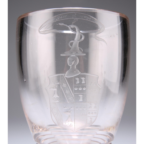 22 - AN IMPORTANT EARLY 19TH CENTURY GLASS GOBLET, the thick foot with a serrated edge and a ring cut ste... 