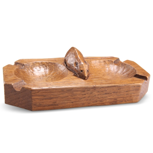 492 - ROBERT THOMPSON OF KILBURN, A RARE MOUSEMAN OAK DOUBLE ASHTRAY, CIRCA 1970'S, rectangular with cante... 