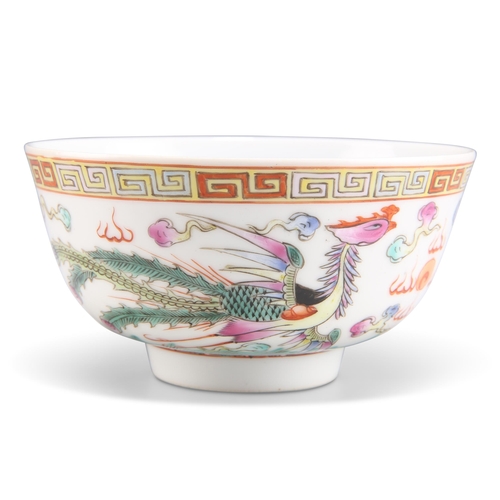 112 - A CHINESE FAMILLE ROSE 'PHOENIX AND DRAGON' BOWL, circular, enamel painted with a dragon and a phoen... 