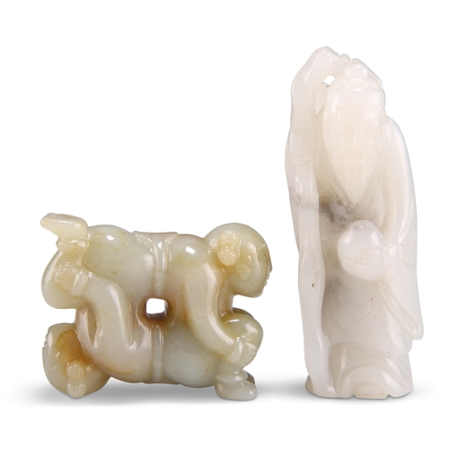 156 - A JADE CARVING OF A SAGE, 8.5cm high; and A JADE CARVING OF TWO CHILDREN, 4.3cm by 5.5cm. (2)... 