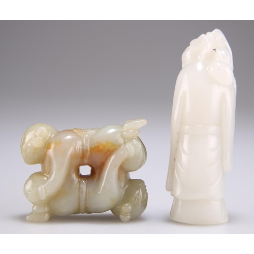 156 - A JADE CARVING OF A SAGE, 8.5cm high; and A JADE CARVING OF TWO CHILDREN, 4.3cm by 5.5cm. (2)... 