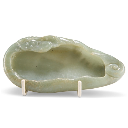 163 - A CARVED JADE LOTUS BRUSH WASHER. 12cm by 5.5cm