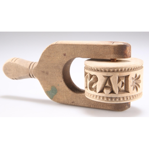 179 - A NORTH COUNTRY TREEN BUTTER ROLLER, CIRCA 1880-1920, the roller carved with the farm name 'East Big... 