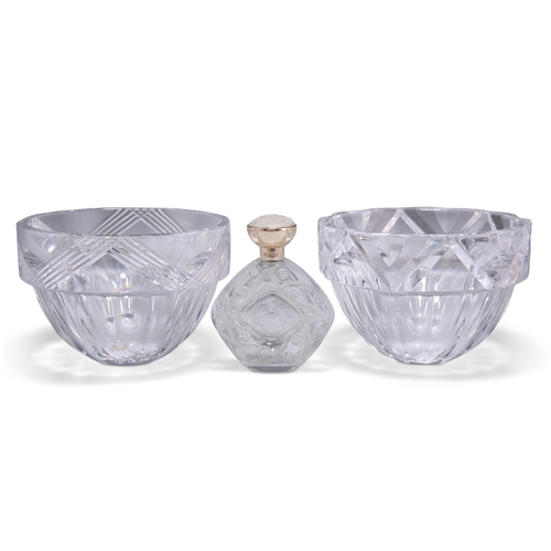 19 - TWO ORREFORS CLEAR GLASS BOWLS, deep form with cut glass borders, each signed Orefores EL and number... 