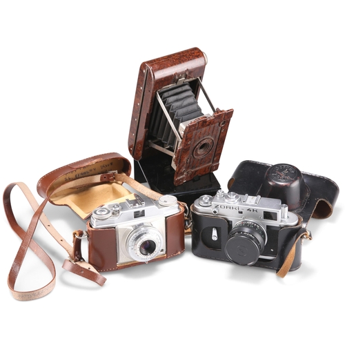 207 - THREE CAMERAS, comprising: A RUSSIAN ZORKI 4; AN AGRA SILETTE PRONTOR-S, Apotar 1:3,5/45; and A NO.2... 