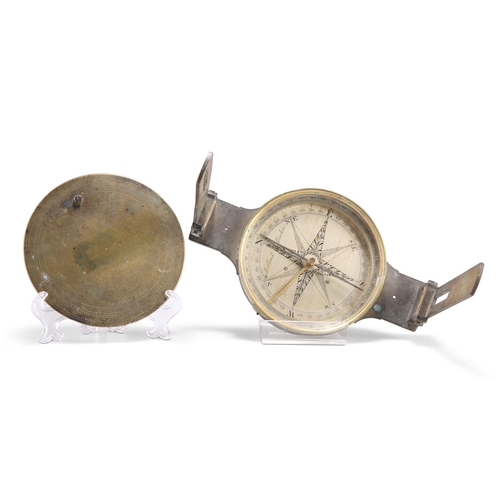 211 - DOLLOND, LONDON, A 19TH CENTURY BRASS MINERS DIAL, compass rose with cardinal points, folding sights... 