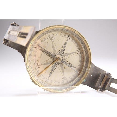 211 - DOLLOND, LONDON, A 19TH CENTURY BRASS MINERS DIAL, compass rose with cardinal points, folding sights... 