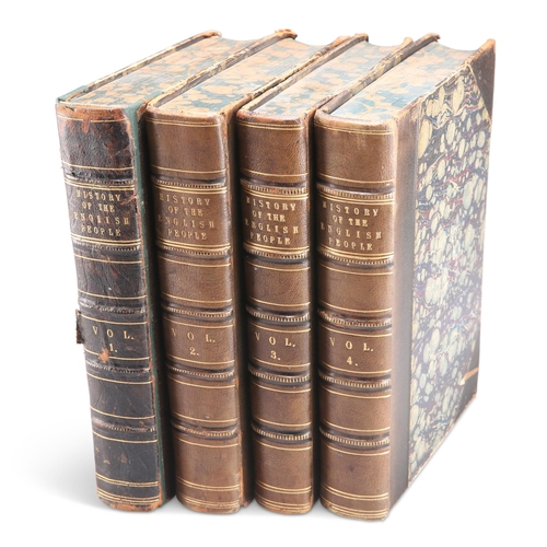 230 - GREEN (JOHN RICHARD), A SHORT HISTORY OF THE ENGLISH PEOPLE, 4 volumes, 1892/4, bound in half leathe... 