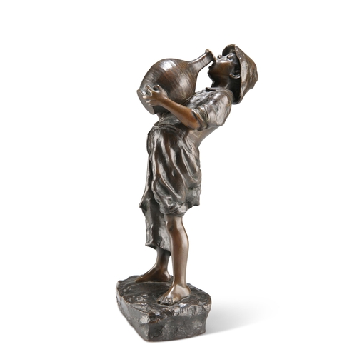 287 - FULBORN, 'SU-SU', A BRONZE FIGURE OF A YOUNG BOY TIPPLING, CIRCA 1900, signed and titled in the cast... 