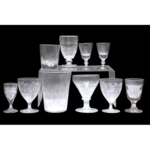 5 - NINE VARIOUS 19TH CENTURY DRINKING GLASSES, including A PAIR OF GIN OR DRAM GLASSES; A PAIR OF BEER ... 