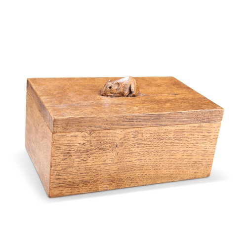 500 - ROBERT THOMPSON OF KILBURN, A VINTAGE MOUSEMAN OAK TRINKET BOX, rectangular with lift-off cover, wit... 