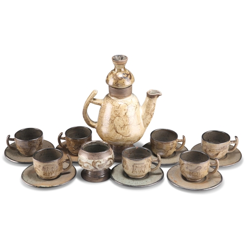 52 - DAVID & HERMINA BOYD (1924-2011 & 1931-2000), A STUDIO POTTERY COFFEE SERVICE, comprising se... 