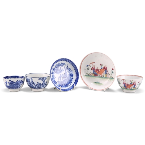 59 - A GROUP OF 18TH CENTURY PORCELAIN, including a New Hall tea bowl saucer, 'Fisherman and Cormorant' t... 